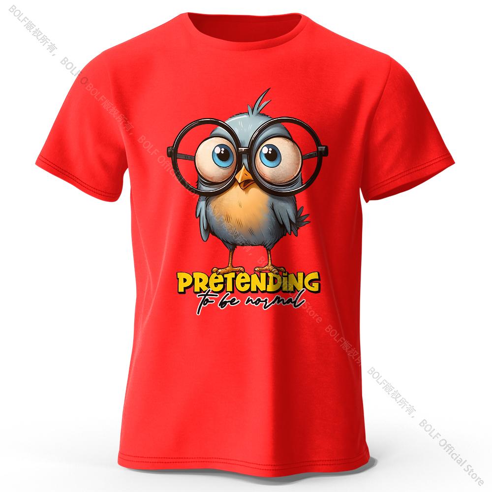 Asian Size Whimsical Cartoon Bird Doodle Print 100 Cotton TShirt Ultra Soft Round Neck Short Sleeve Tee For Unisex WOMEN