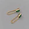Ramos New Classic Geometric Rectangle Green Crystal Stainless Steel Chain Tassel Earrings Girl's Unusual Accessories For Woman