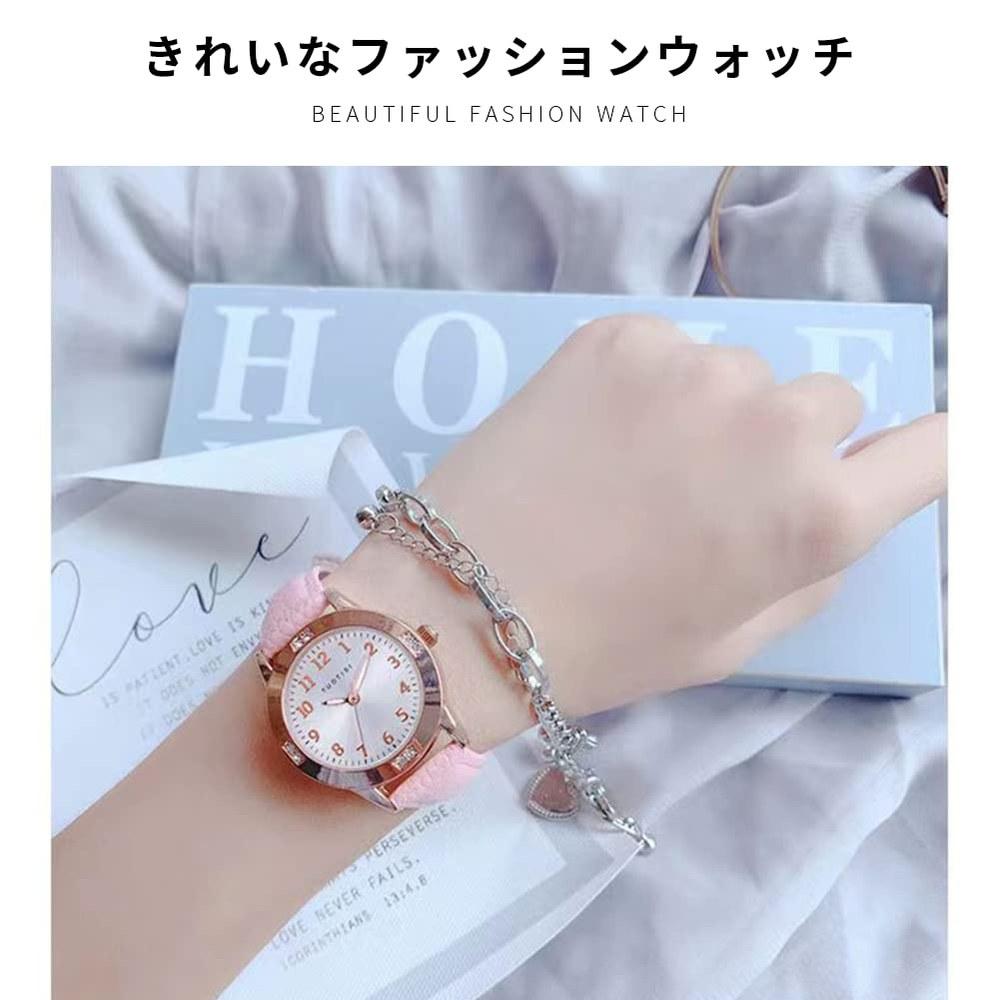 TUOTISI Girls Quartz Watch Round Face Arabic Numerals Analog Water-Resistant Pink Ladies Cute Student