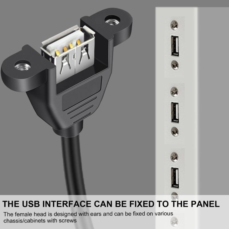 Double Female End USB 2.0 Extension Cord Line Female To Female with Secure Screw Mount Fast 480Mbps Data Transmission