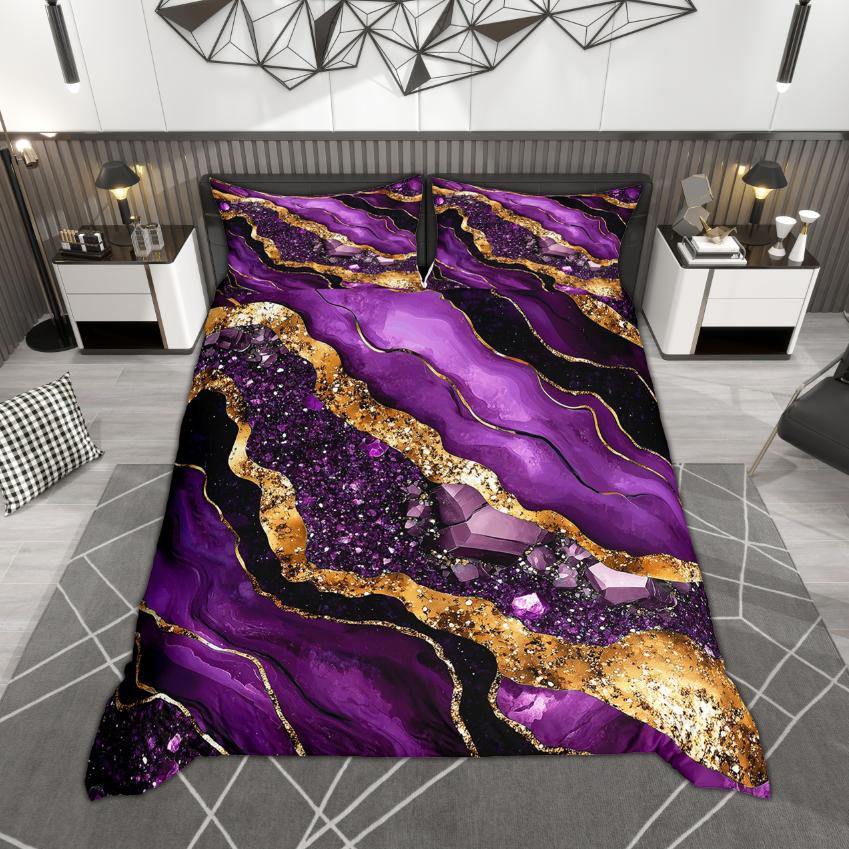 Comforter Homewish Chic Marble Gold Metallic Bedding Set Abstract Watercolor Art Bed Set Room Decor