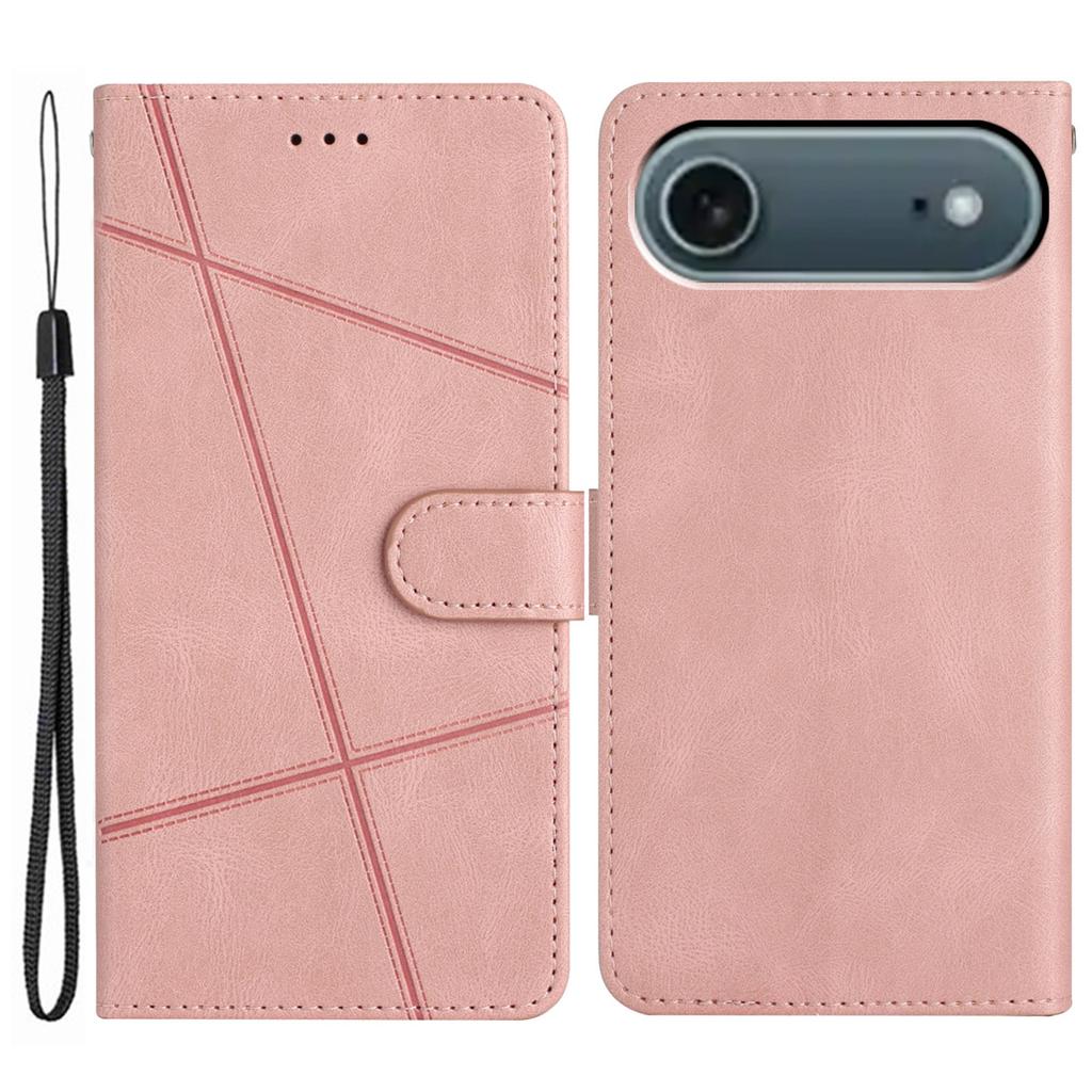 For iPhone 17 Air Wallet Case Line Imprinted Skin-Touch Leather Flip Phone Cover