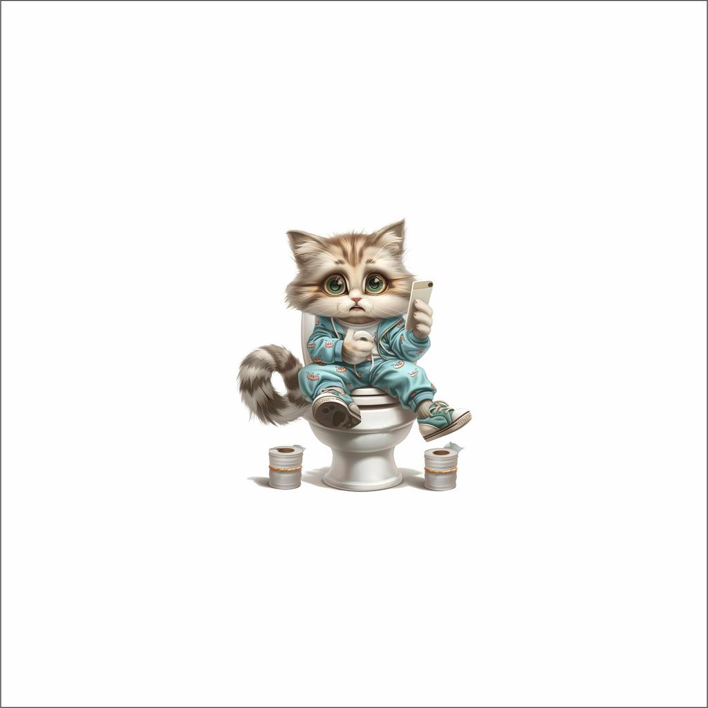 Funny Cat Playing Phone Toilet Sticker Self Adhesive Waterproof Bathroom Decor