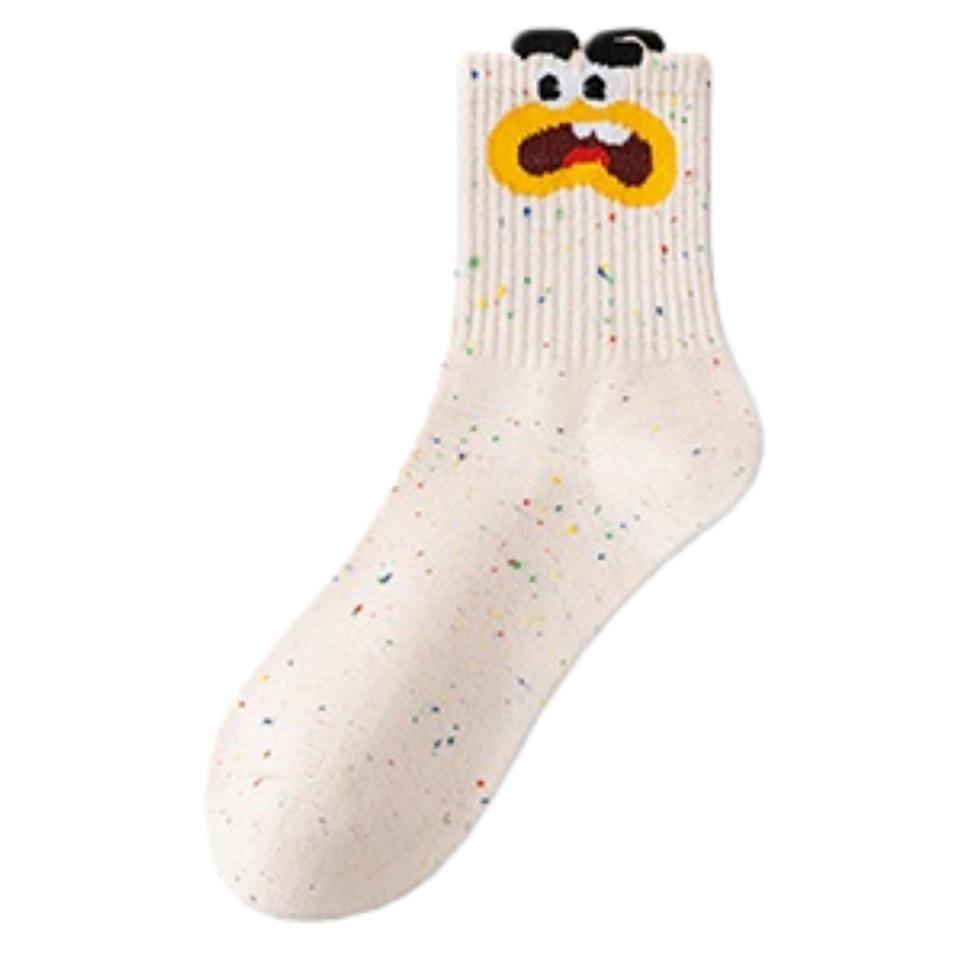 Girls' Mid-Calf Cartoon Socks - Pure Cotton, Odor-Resistant, Perfect for Autumn/Winter, Ideal for Teens and Older Children