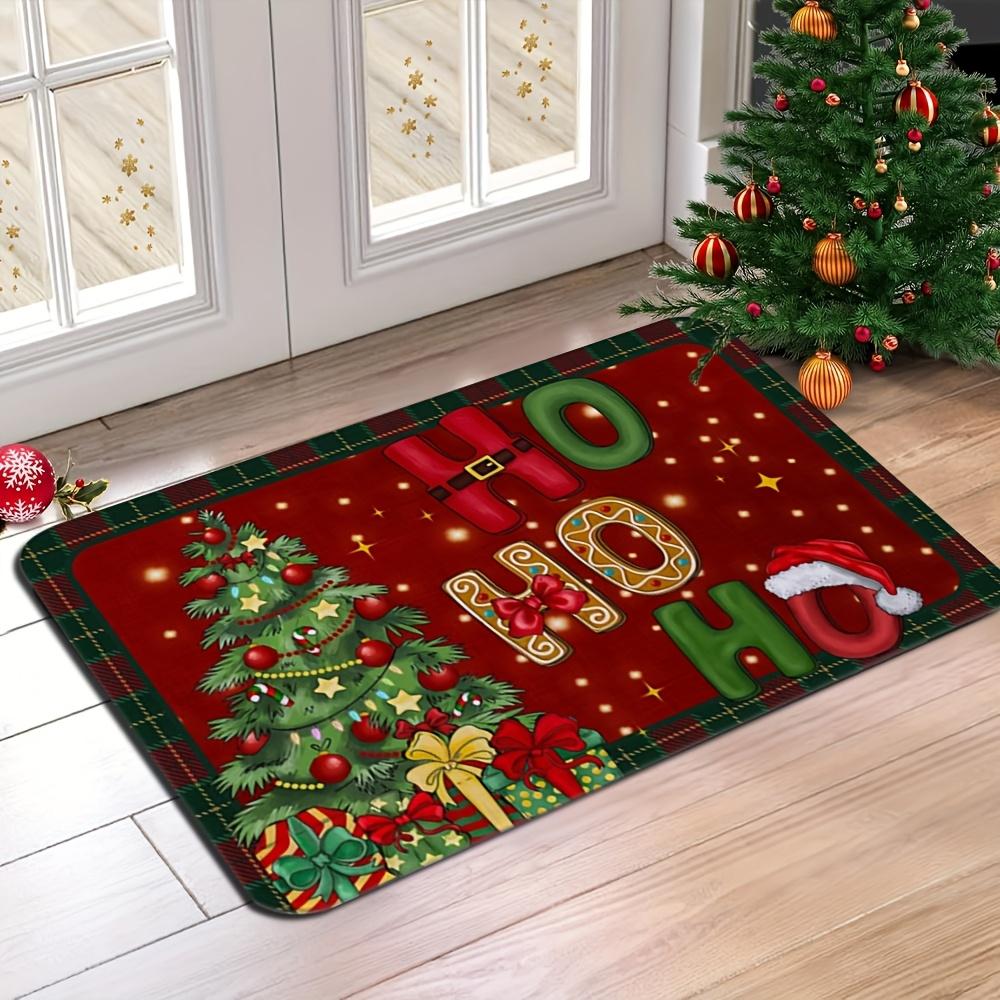 1pc Christmas Tree Doormat, Festive Holiday Decorative Mat, Non-Slip Absorbent Crystal Fleece Floor Mat, for Home, Bathroom