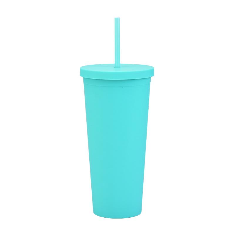 Doppelschichtiger Plastikbecher mit Strohhalm 22oz Großvolumiger Outdoor-Matt-Wasserbecher