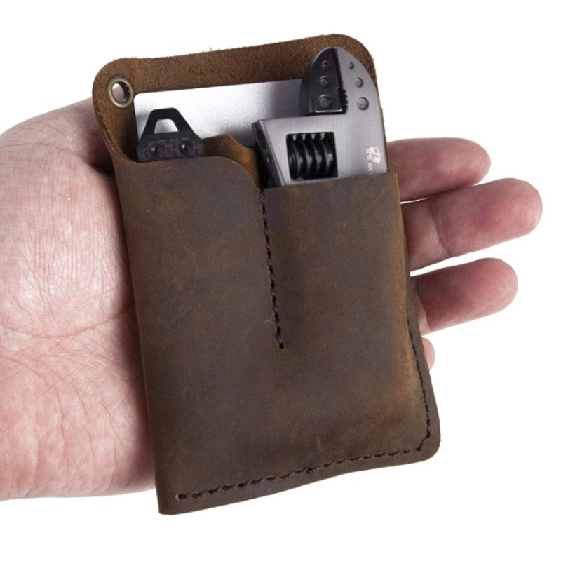 Lightweight Handmade EDC Organizer Leather Sheath for Flashlight Pen Military Multitool PU Leather 11.5x7.5cm/4.5x3inch