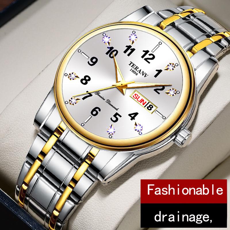 Men's Luminous Dual-Calendar Waterproof Fashion Watch with Alloy Steel Band