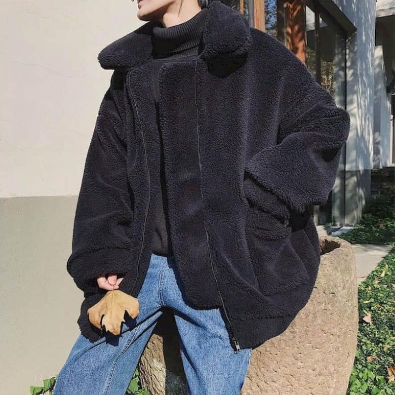 Cappotto Caldo Ispessito Foderato in Agnello Invernale da Uomo Giacca Casual Alla Moda Taglie Forti per Studenti