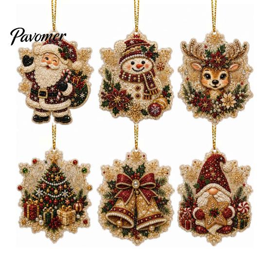 Acrylic Santa Hanging Ornaments 6 Pcs Christmas Pearl Art Ornaments, 2D Flat Holiday Tree Pendant, Effect Decoration for Home Wall Door Window