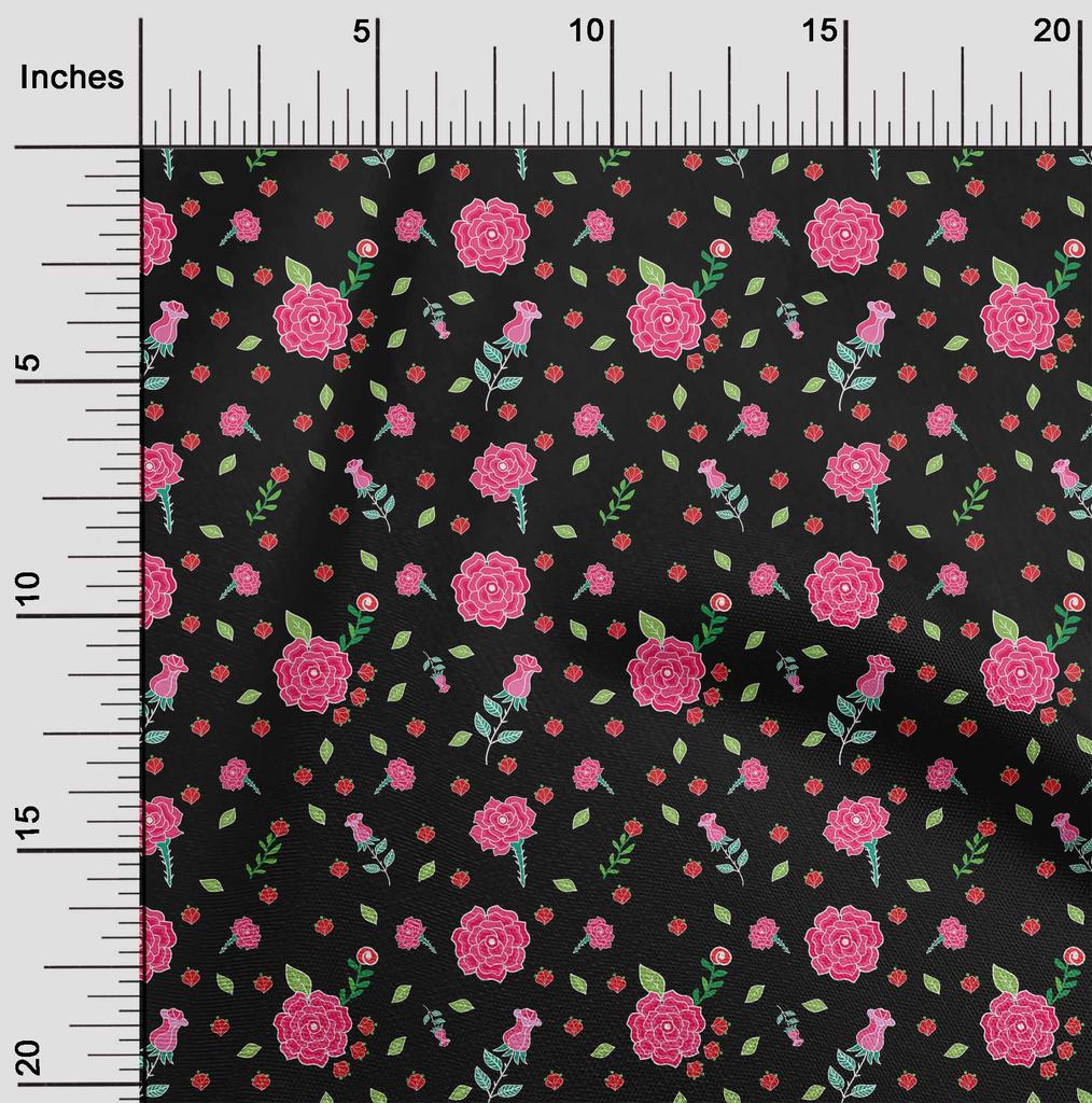 oneOone Cotton Flex Black Fabric Asian Retro Floral Craft Projects Decor Fabric Printed By The Yard 40 Inch