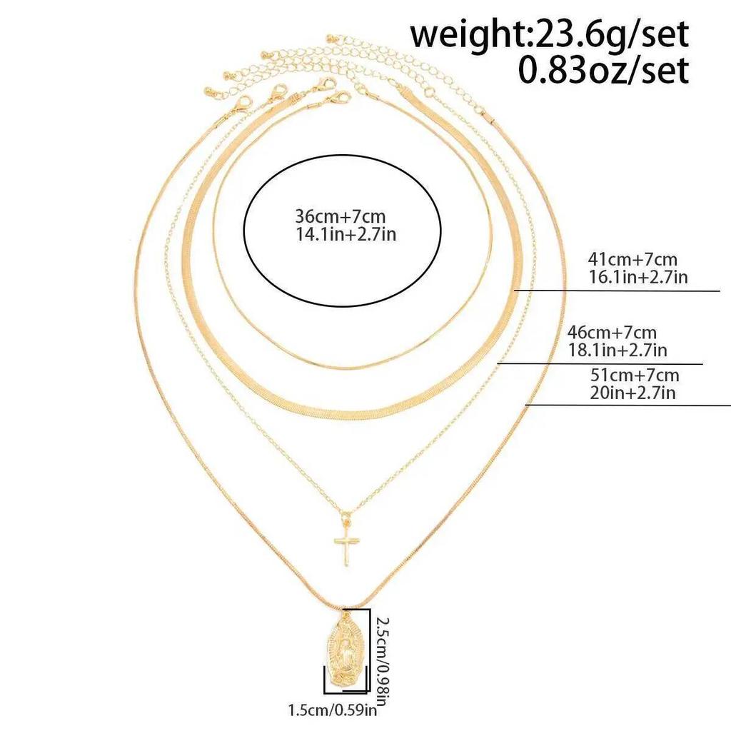 SHIXIN 4Pcs/Set Minimalist Cross Jesus Pendant Metal Necklace Gold Color Multi-layer Adjustable Choker Chain Women Jewelry Gift