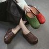 Handmade Woven Round Toe Outdoor Platform Slippers Genuine Leather Versatile Women's Shoes
