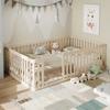 90x200 Wooden Bed Frame with Fence, Cream