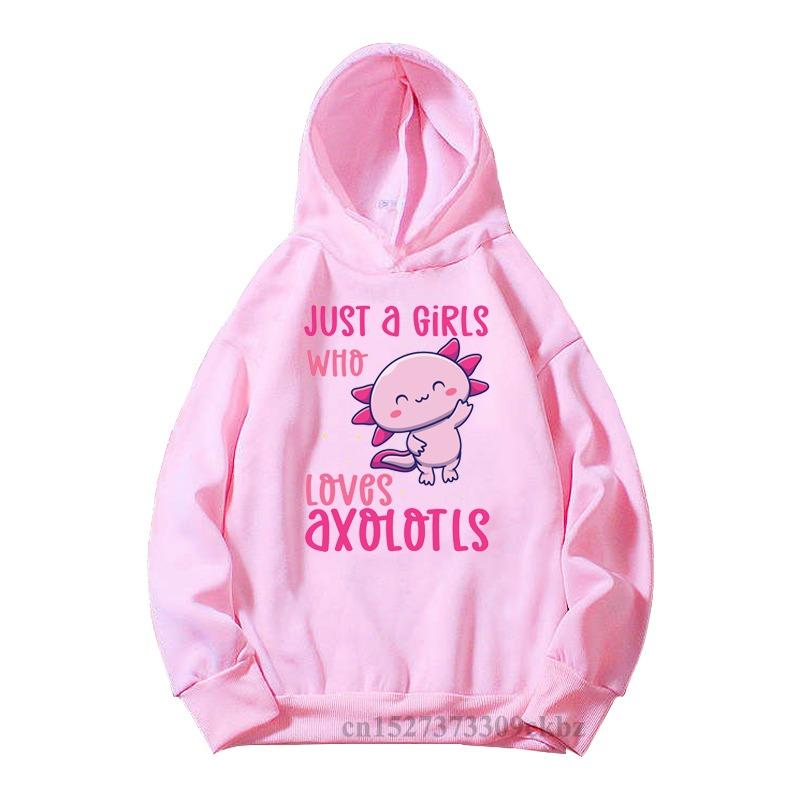 Just A Girl Who Loves Axolotls Print Kids Pink Hoodie Comfy Versatile Long Sleeve Streetwear Children Sweatshirt Baby Casual Top