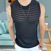 Léto Muži Pletená vesta bez rukávů s výstřihem do O Jednobarevný Slim Fit Vyhloubený Tenký pulovr Topy Streetwear