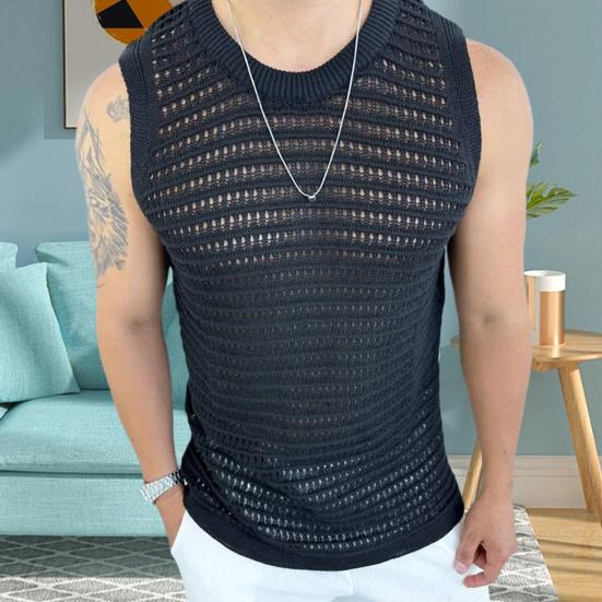 Léto Muži Pletená vesta bez rukávů s výstřihem do O Jednobarevný Slim Fit Vyhloubený Tenký pulovr Topy Streetwear