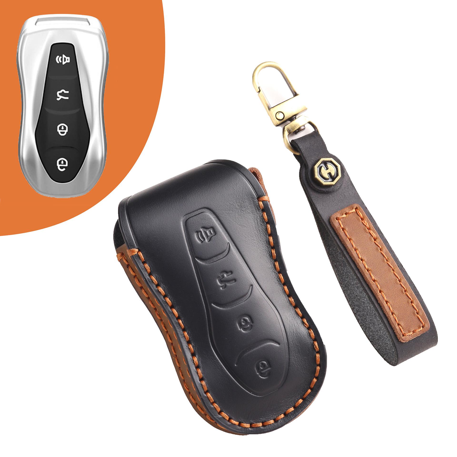 

Applicable to Geely Xingyue car key cover, genuine leather all-inclusive shell buckle, anti-drop, pure handmade high-end men s and women s чёрный