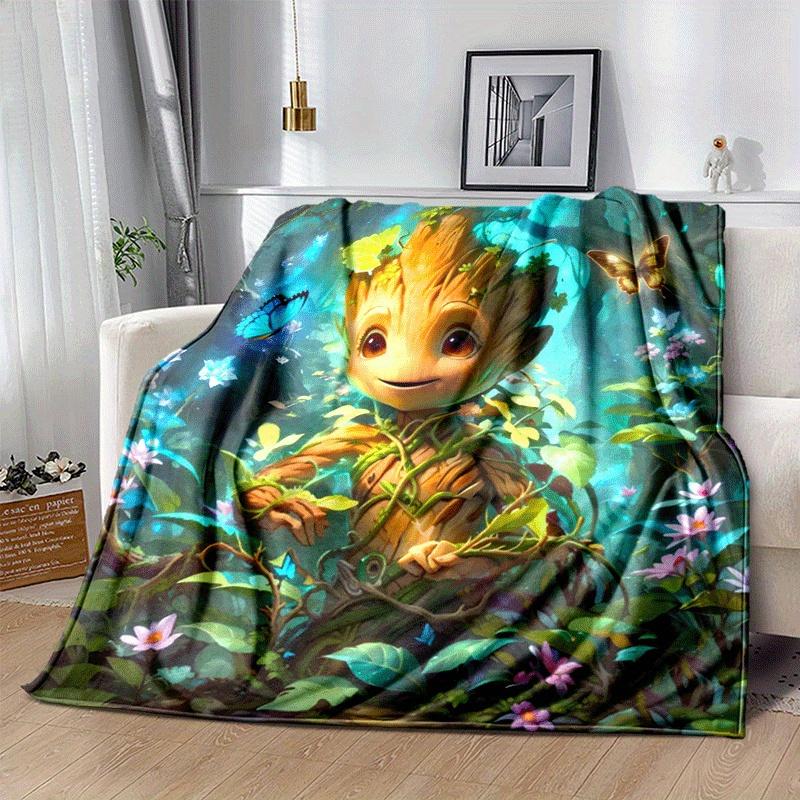 1pc Groot Printing Blanket - Soft, All-Season Throw for Office Blanket, Personalized Gift with Adorable Cartoon Design