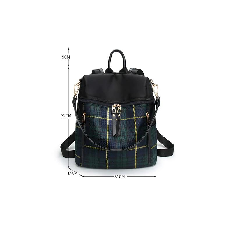 Sac à dos en nylon à carreaux pour femme, sac à dos de voyage, sac à dos pour ordinateur portable, cartables, sac d'école féminin, sac à dos décontracté pour l'école, sac pour femme