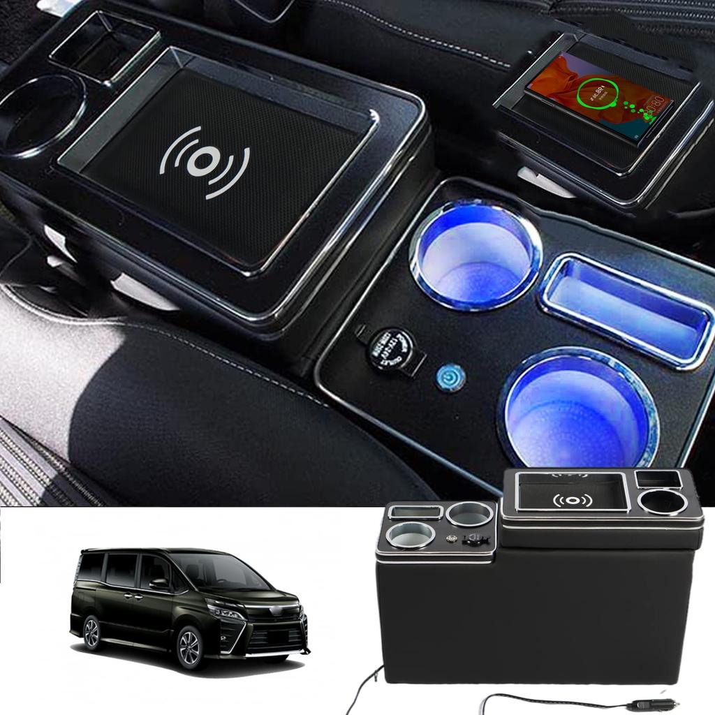 VEHSUN Wireless Charging Console Box for Toyota and with Smart USB LED and Convenient Universal Fit Voxy, Stepwagon, Noah, Estima, Wish, Console,