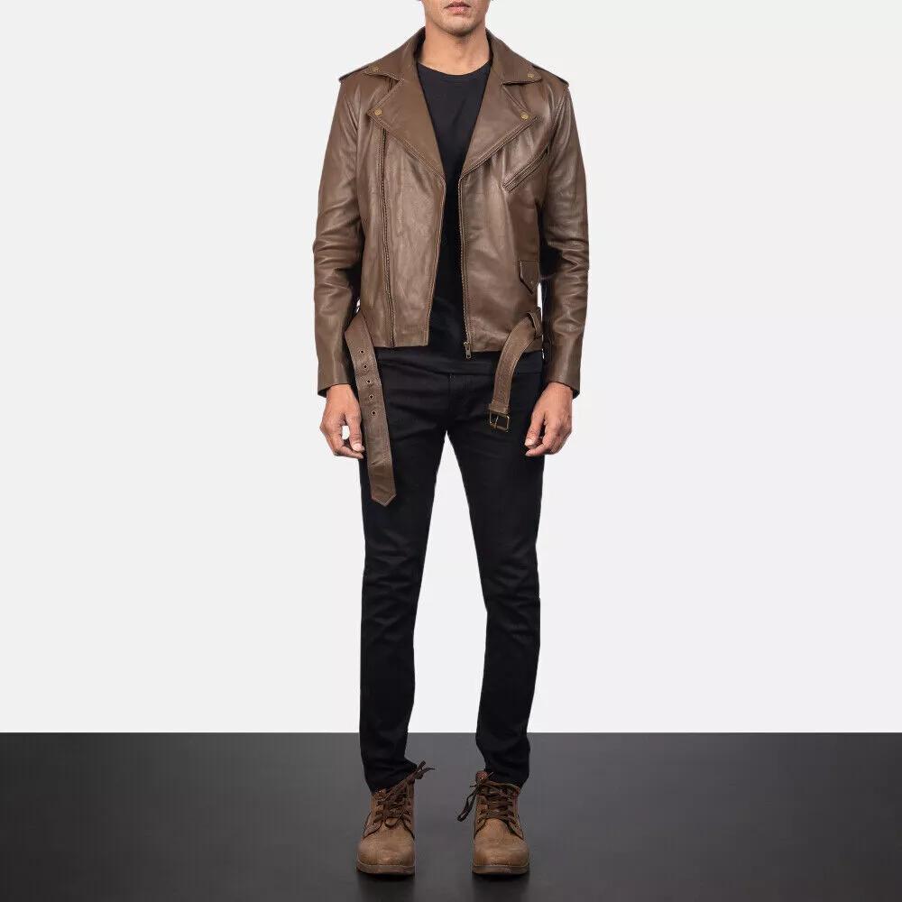 Stylish Hot Genuine Lambskin Biker Handmade Motorcycle Men's Leather Jacket