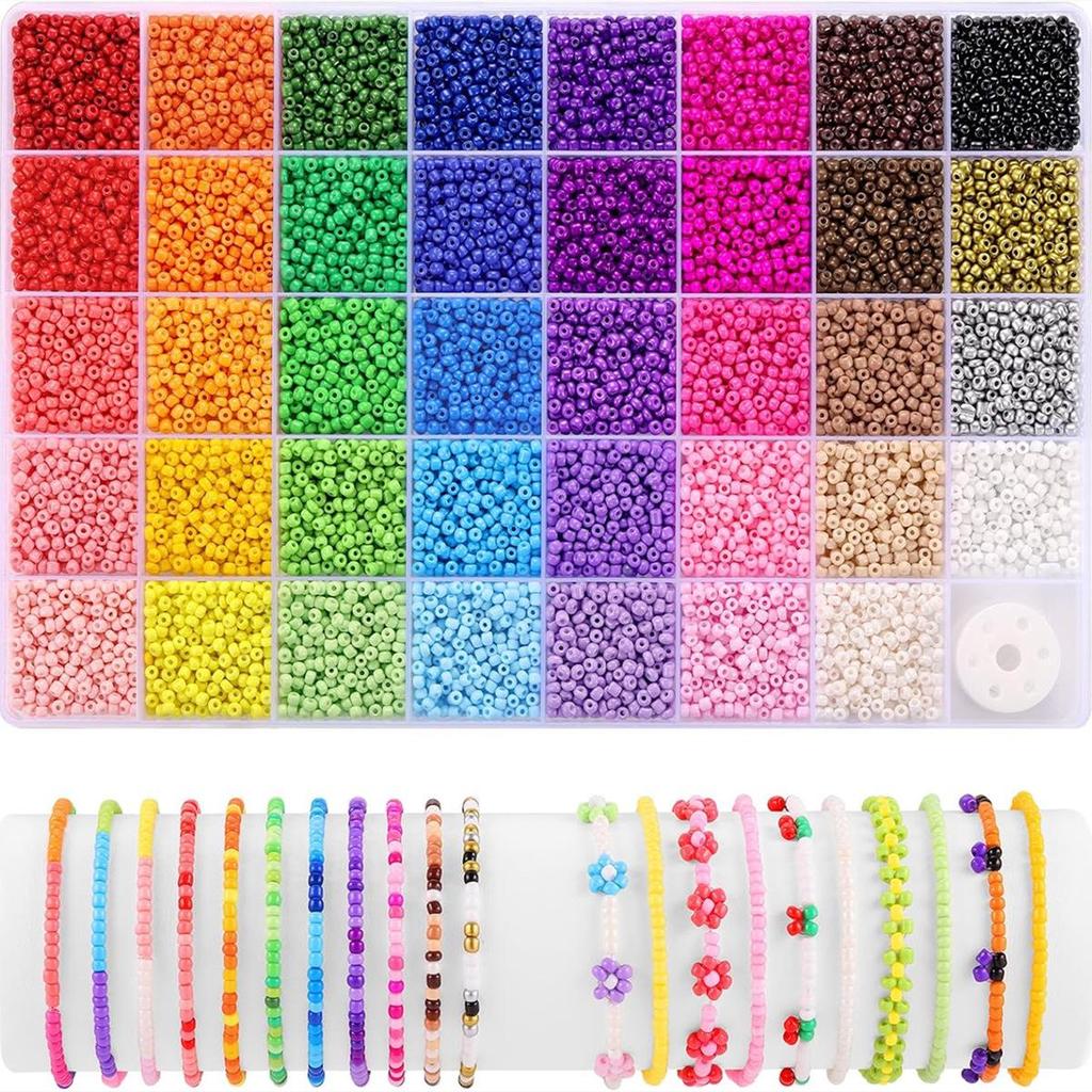 24-Compartment Glass Seed Beads Set: Solid Color DIY Jewelry Making Accessories