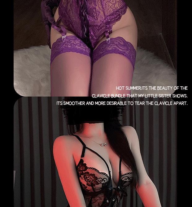 Seductive Purple Lace Underwire Bodysuit Lingerie Set