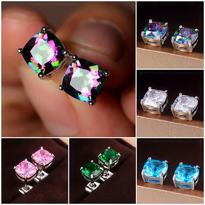 CopperCubic Zirconia Stud Earrings for Women 5 Colors Dazzling CZ Simple Versatile Wedding Band Earring Jewelry