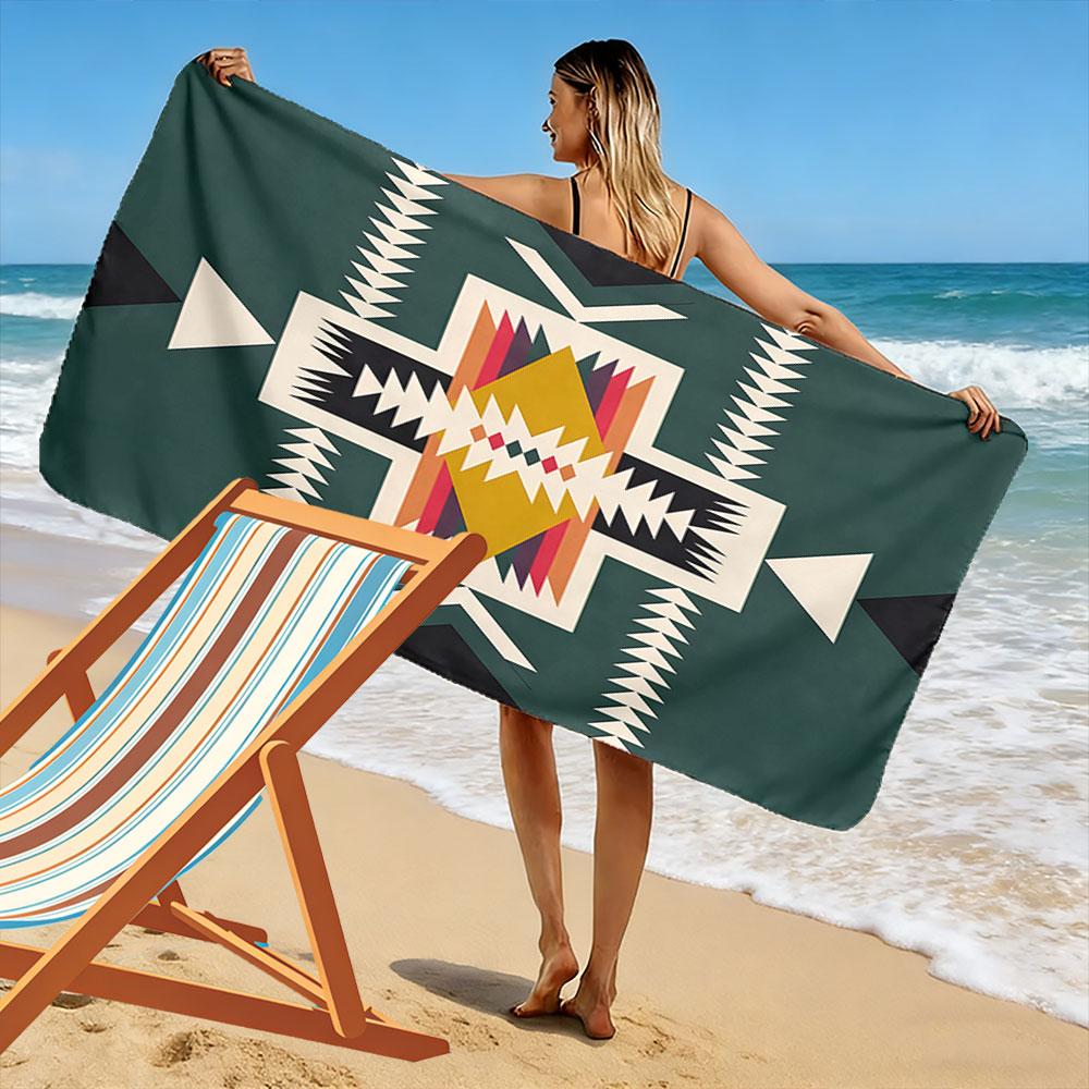 Geometric tribal elegance Print beach towel, quick drying, suitable for travel, outdoor sports, jogging, the beach and swimming, gift