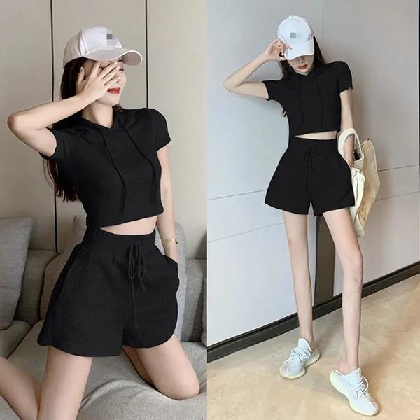 Summer Large Size Casual Sportswear Set with Hat Short Sleeve Sweatshirt and Sports Shorts Two Piece Women's Outfit Ensemble