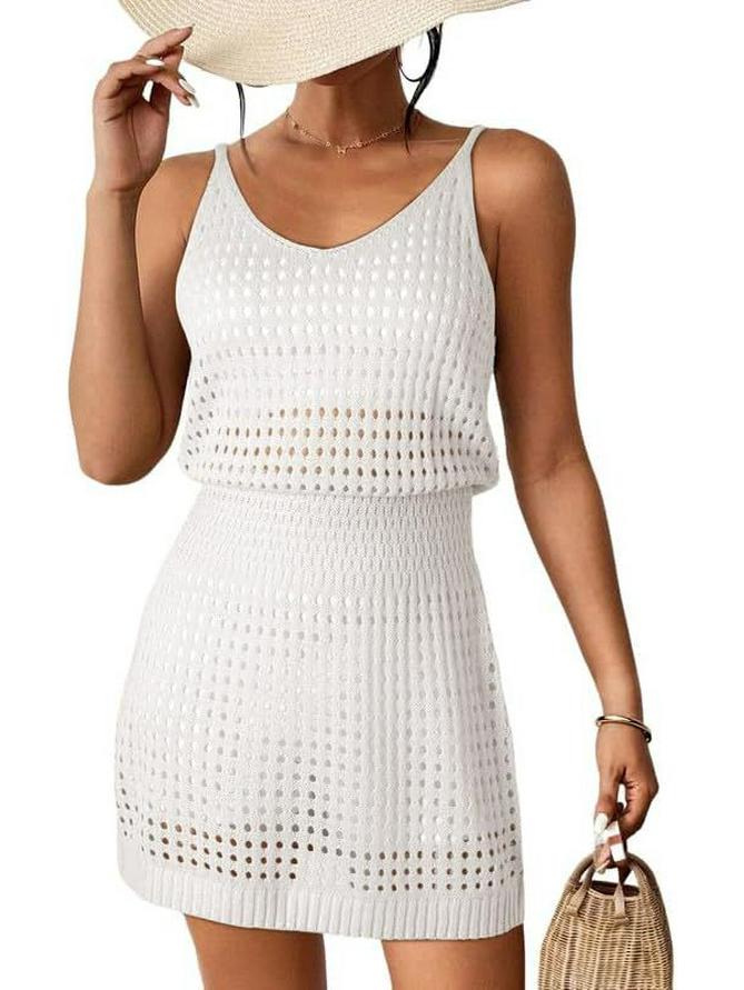 2024 Women's Cross-border Hot-selling Hollow-out Knitted Beach Cover-up Dress, Casual Wear