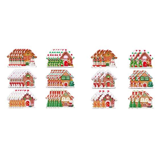 Wooden Hanging Decor for Christmas 24/36Pcs Gingerbread House Ornaments, Xmas Tree with Rope, Indoor Party Decorations Ornaments Holiday New Year Home