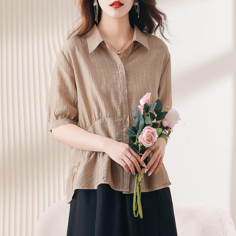 

Stylish Tencel Short-Sleeve Top for Women: Age-Defying Summer Fashion Large хаки