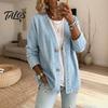 Talos Women's Button Front Faux Denim Jacket, V Neck Long Sleeve Casual Coat, Vintage Loose Fit Imitation Jeans Cardigan
