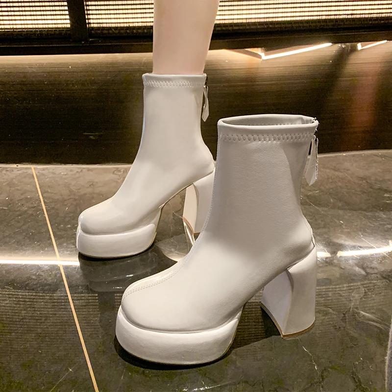 High Heels Kurze Stiefel Damen Mode Schuhe Herbst Winter Chunky Heels Wasserdicht Karree Übergröße Stiefeletten 2024
