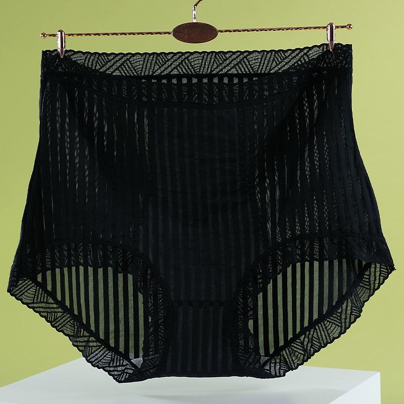 Plus Size Female Spring and Summer Striped Ice Silk Pure Cotton Crotch Antibacterial High Waist Belly Lift Hip Shape Briefs