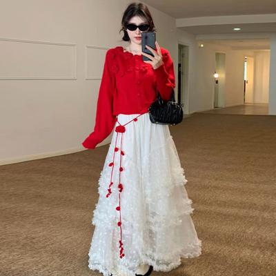 White Mesh Lace Skirt for Women In Spring and Autumn New High-waisted Slimming Draped A-line Fluffy Cake Skirt