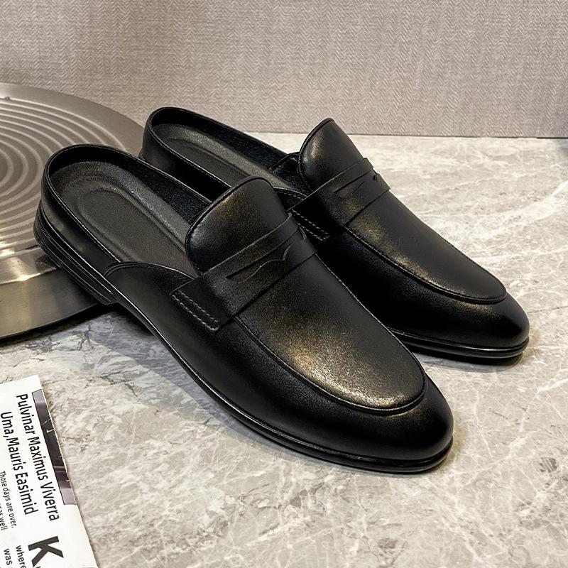 

Spring and summer leather breathable bag head leather slippers without heel half drag leather shoes leather lazy sandals 44