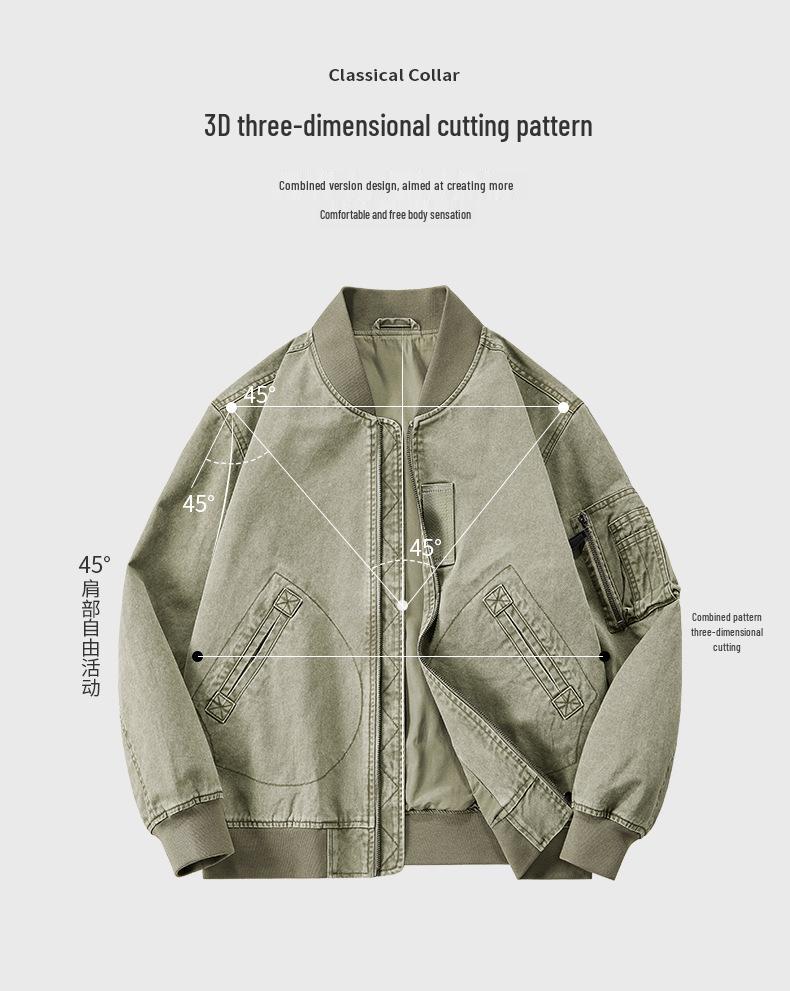 Men's Cotton Flight Jacket - Casual Air Force Baseball Collar Outerwear