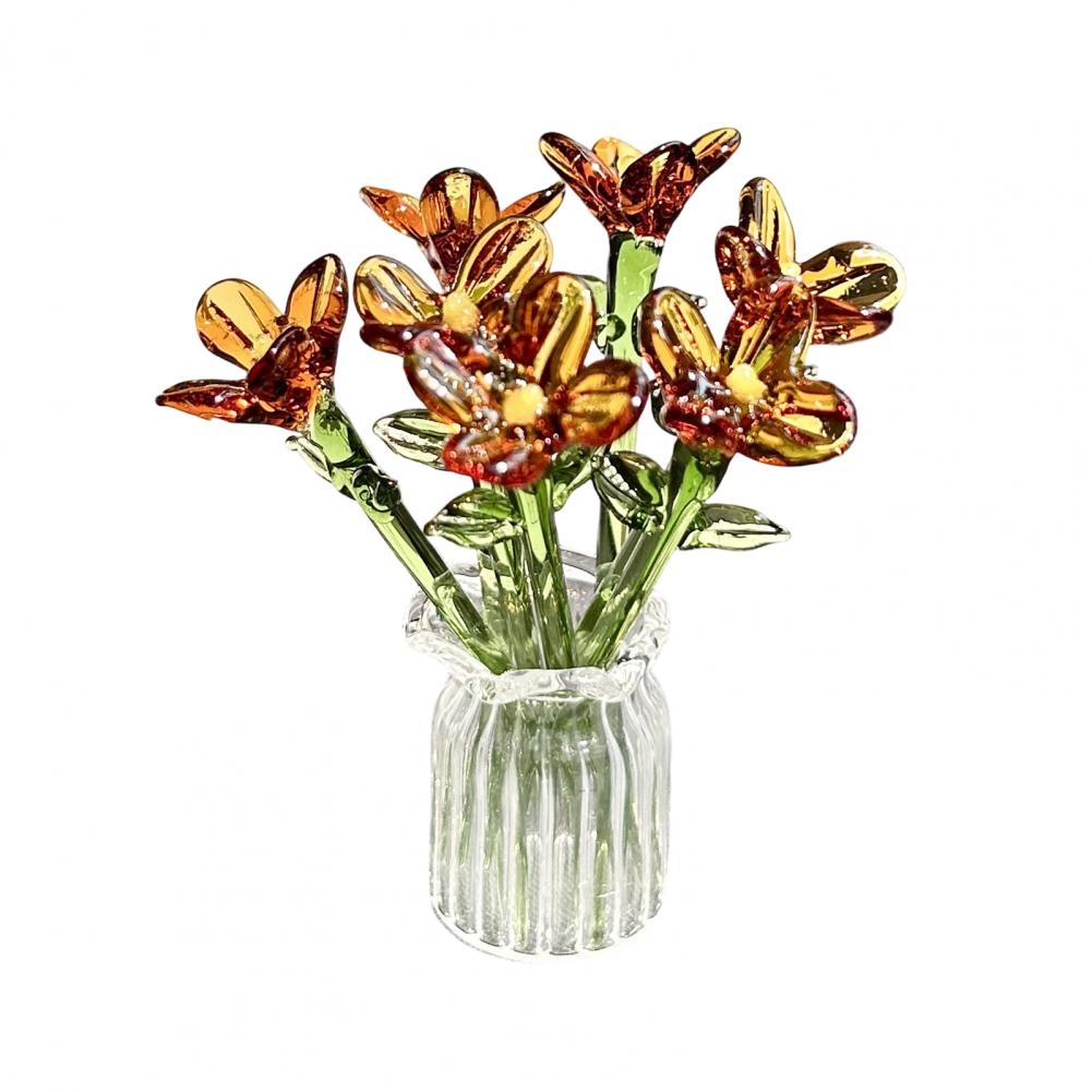 Glass Flower Decor Handmade Glass Flowers Hand-blown Glass Flower Bouquet with Vase Mini Floral Decoration for Home Room