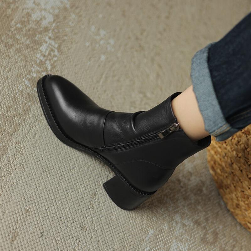 Fashion 2025 New Genuine Leather Fashion Concise Winter Boots Woman Nature Wool Snow Boots Zipper Ladies Platform Shoes Ankle Boots