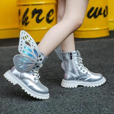 Spring and Autumn New Children's Boots Girls Wings Fashion Colorful Short Boots Girls Silver Princess Tide Shoes