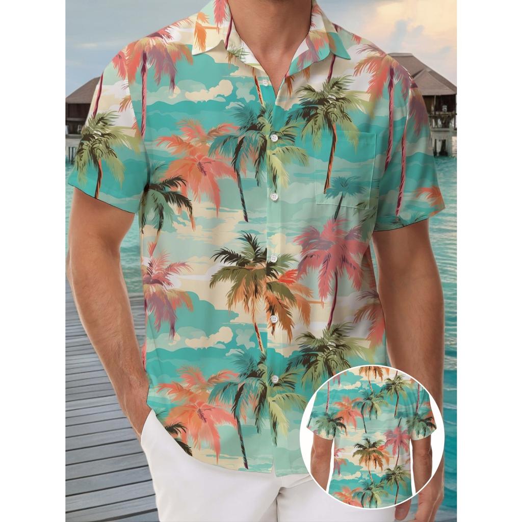 Men's Tropical Hawaiian Style Short Sleeved Button Up Shirt