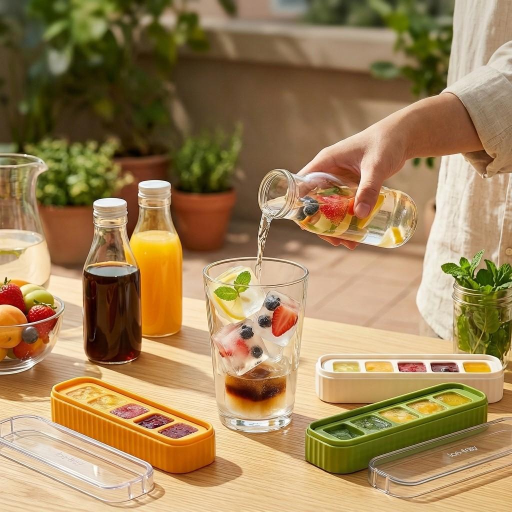 5 Grids Reusable Plastic Square Ice Cube Tray with Lid Whisky Cocktail Ice Mold Refrigerator Ice Cube Maker Kitchen Bar Tools