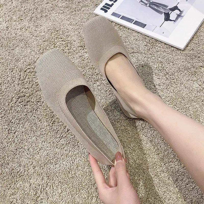 Fashion Stretch Knit Fabric Shoes Spring New Women Flat Heel Anti Skid Ballet Flats Shoes Slip On Breathable Loafer Femalehj89