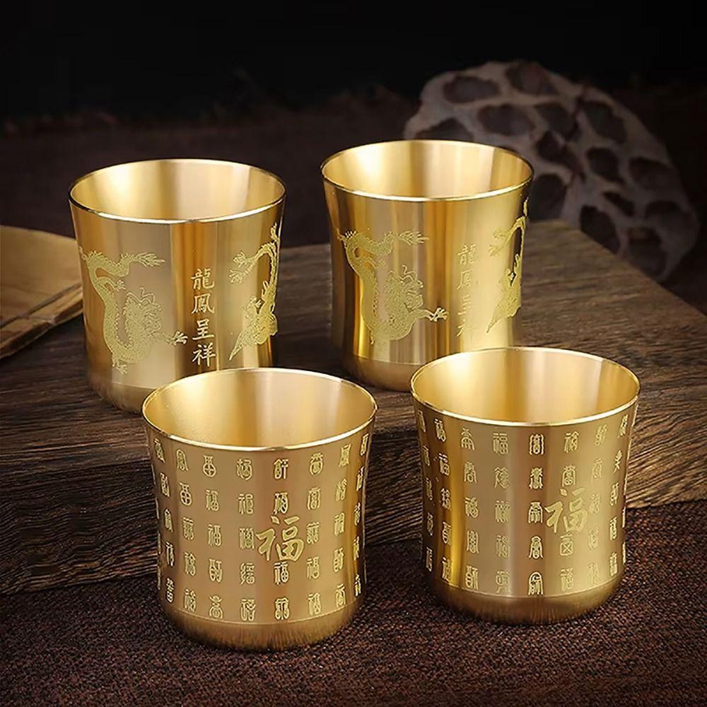 1Pcs 6cm Brass Tea Cup Auspicious Baifu Cup New Tea Mug Cornucopia  Desktop Ornament