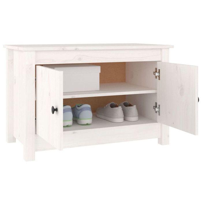 Armoire à chaussures - Blanc - Bois de pin massif - 2 portes - 70x38x45,5 cm - Meuble d'entrée
