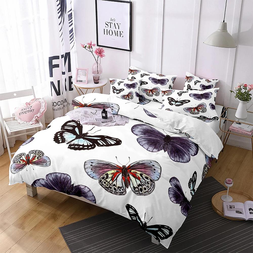Butterfly Duvet Cover King Queen Blue Watercolor Butterflies Bedding Set For Kid Teen Flying Animal 2/3Pcs Polyester Quilt Cover