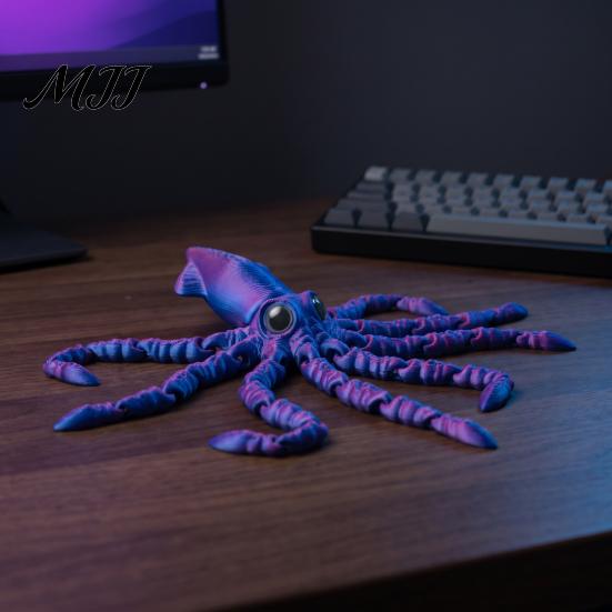 Articulated Ocean Creature Decor 3D Printed Squid Fidget Toy, Flexible Marine Animal Figure, Decompression Educational Cognitive Teaching Aid Sensory